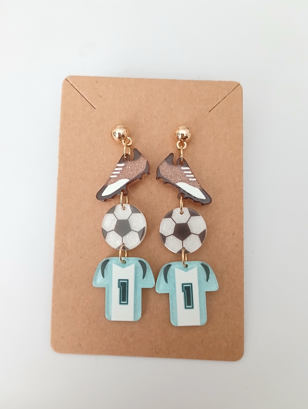 Fashion Jewelry Mint Green Jersey & Brown Soccer Boot Dangle Earrings
